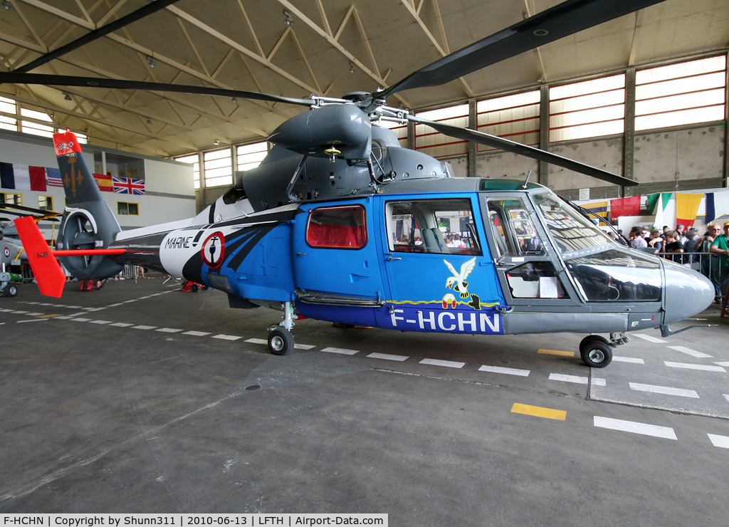 F-HCHN, 1998 Aérospatiale AS-365N-2 Dauphin C/N 6540, Static display into 31F Hangard with special c/s... Taken during LFTH Open Day 2010...