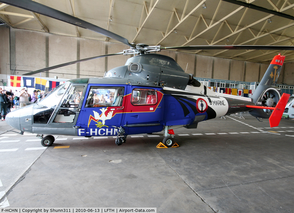 F-HCHN, 1998 Aérospatiale AS-365N-2 Dauphin C/N 6540, Static display into 31F Hangard with special c/s... Taken during LFTH Open Day 2010...