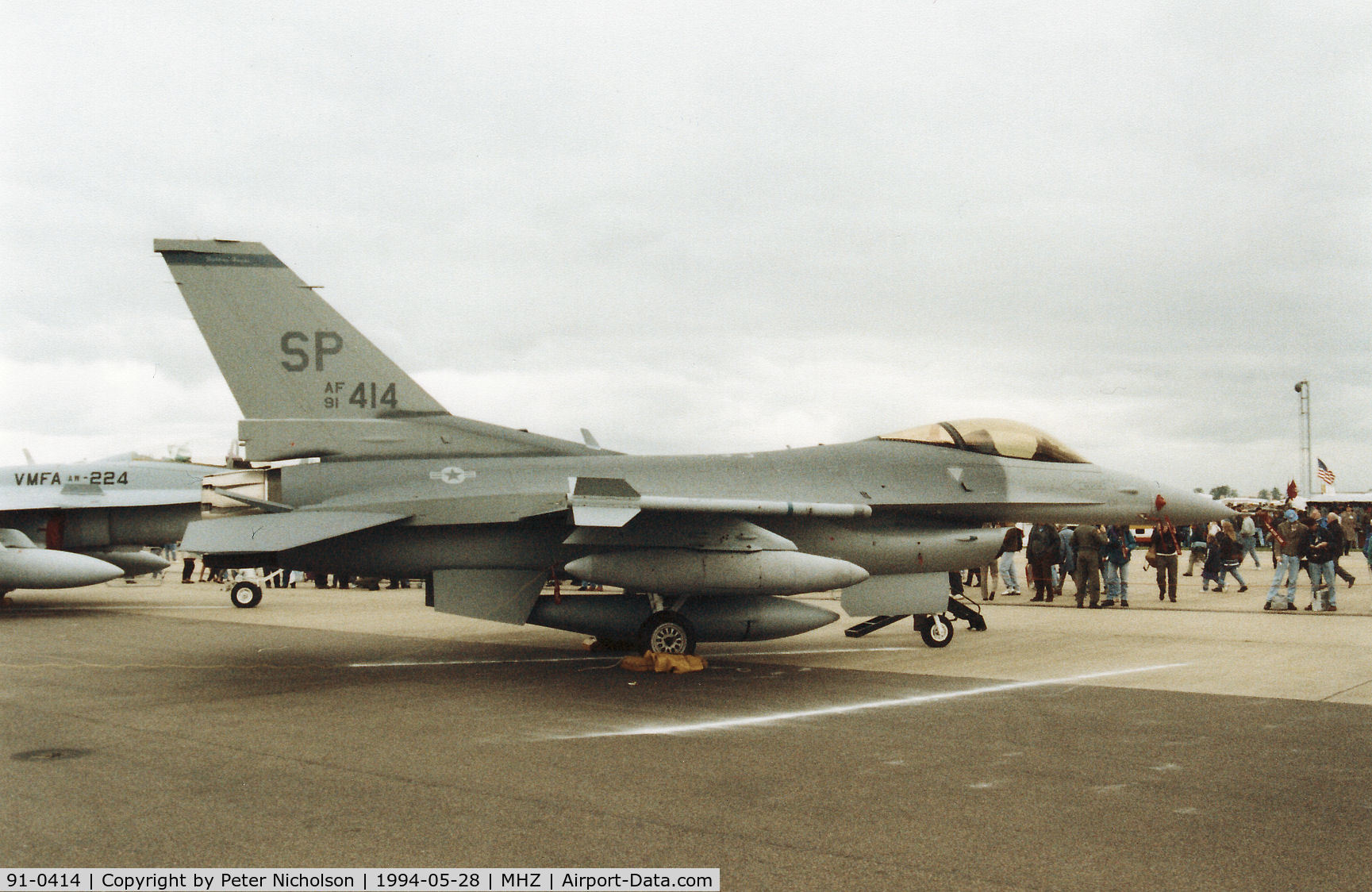 91-0414, 1991 General Dynamics F-16C Fighting Falcon C/N CC-112, F-16C Falcon of 23rd Fighter Squadron/52nd Fighter Wing based at Spangdahlem on display at the 1994 RAF Mildenhall Air Fete.