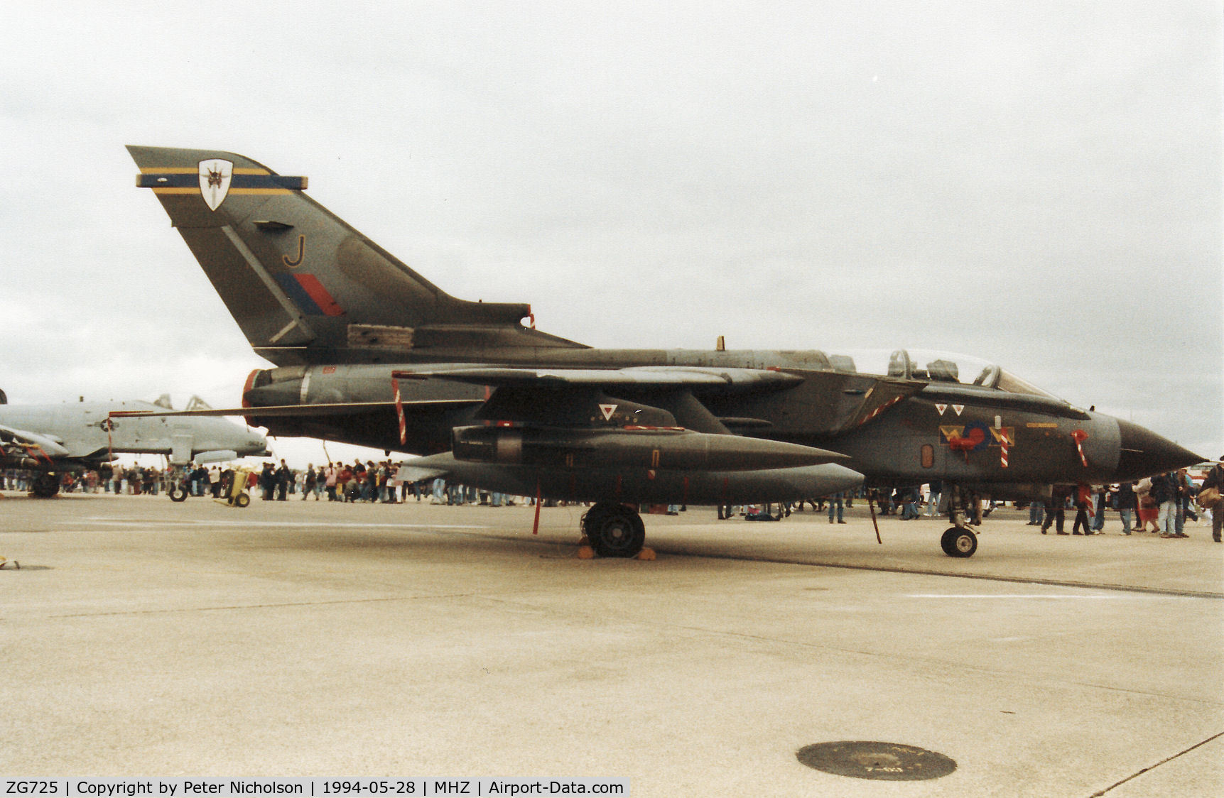 ZG725, 1990 Panavia Tornado GR.1A C/N 828/BS182/3399, Tornado GR.1A of 13 Squadron at RAF Marham on display at the 1994 RAF Mildenhall Air Fete.  Sadly, this aircraft was lost four months later when it crashed near Cape Frasca, Sardinia.