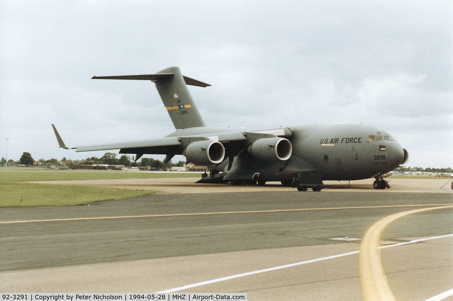 92-3291, 1992 McDonnell Douglas C-17A Globemaster III C/N P-11, C-17A Globemaster of 437th Airlift Wing at Charleston AFB on the flight-line at the 1994 Mildenhall Air Fete.
