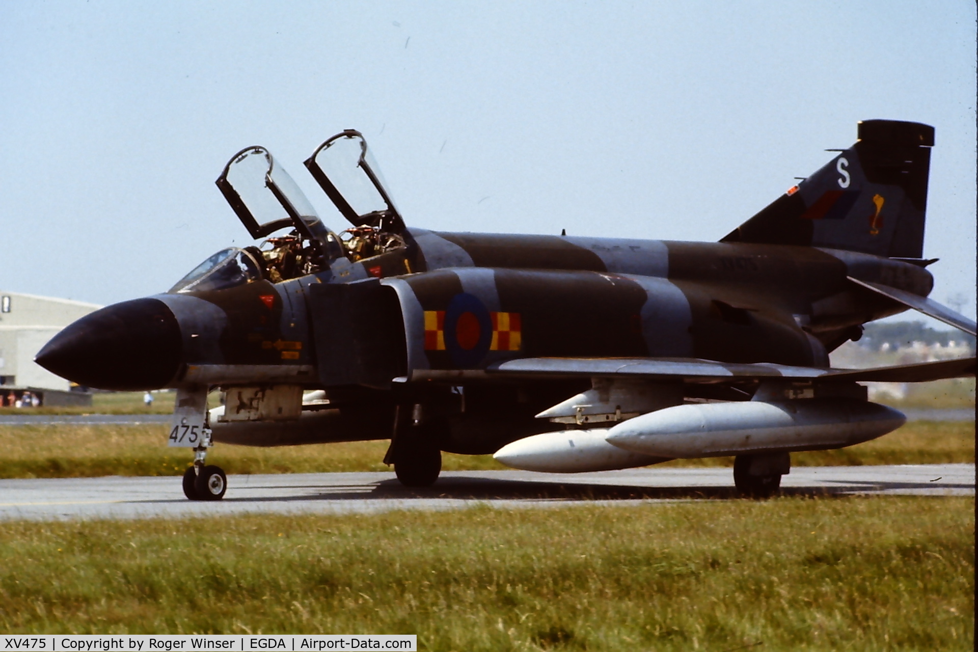 XV475, 1969 McDonnell Douglas Phantom FGR2 C/N 3314/0090, Coded S of 92 Squadron RAF on display at a RAF Brawdy Airshow in the late 1970's/early 1980's