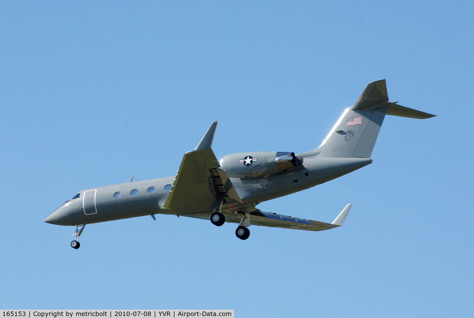 165153, 1992 Gulfstream Aerospace C-20G (Gulfstream IV) C/N 1200, US Marines C-20G Gulfstream IV landing at YVR