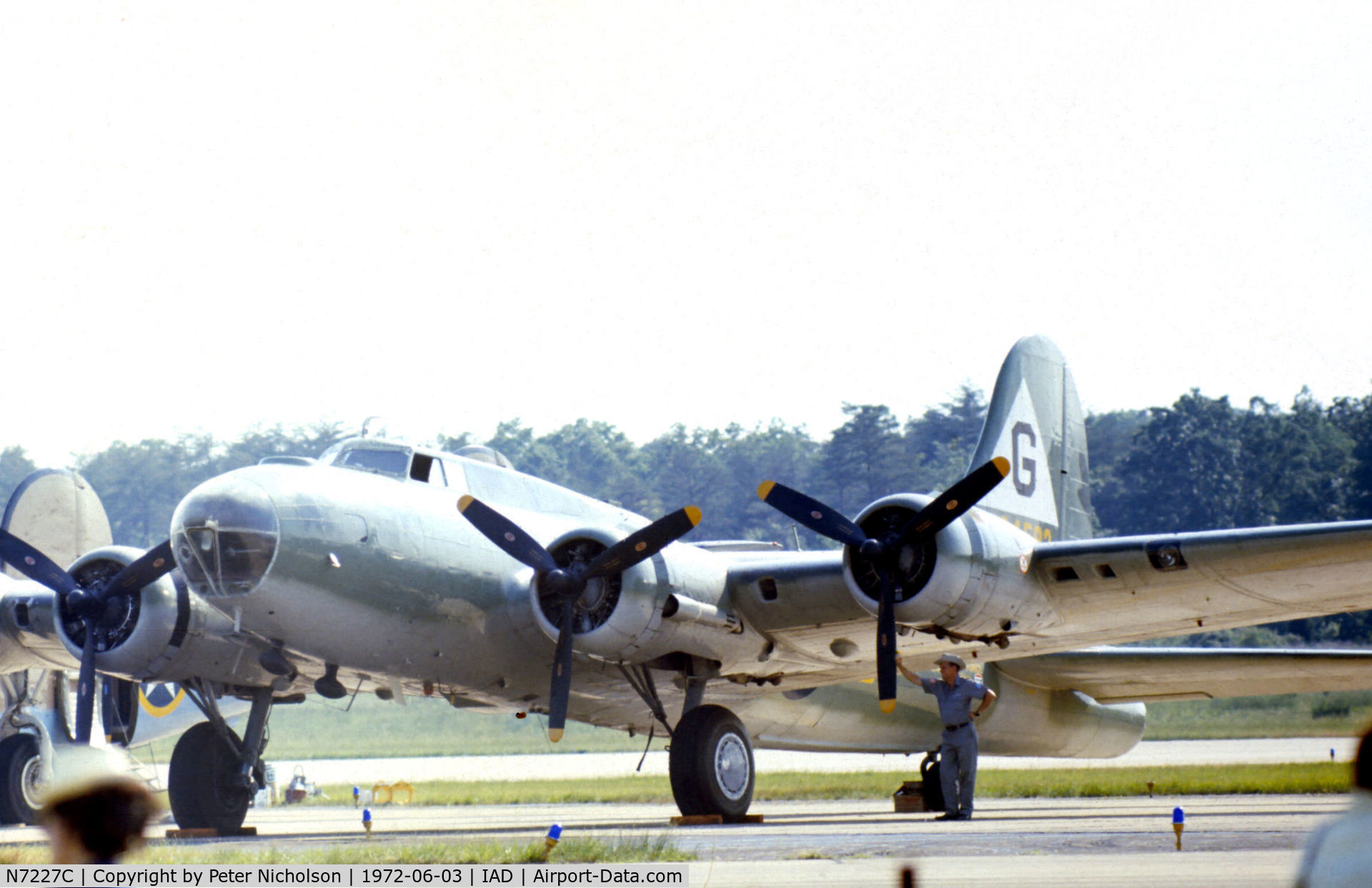 N7227C, 1944 Boeing B-17G Fortress C/N 32513, B-17G Flying Fortress, later known as Texas Raiders, of the Confederate Air Force which was present at Transpo 72 at Dulles Intnl Airport in June 1972.