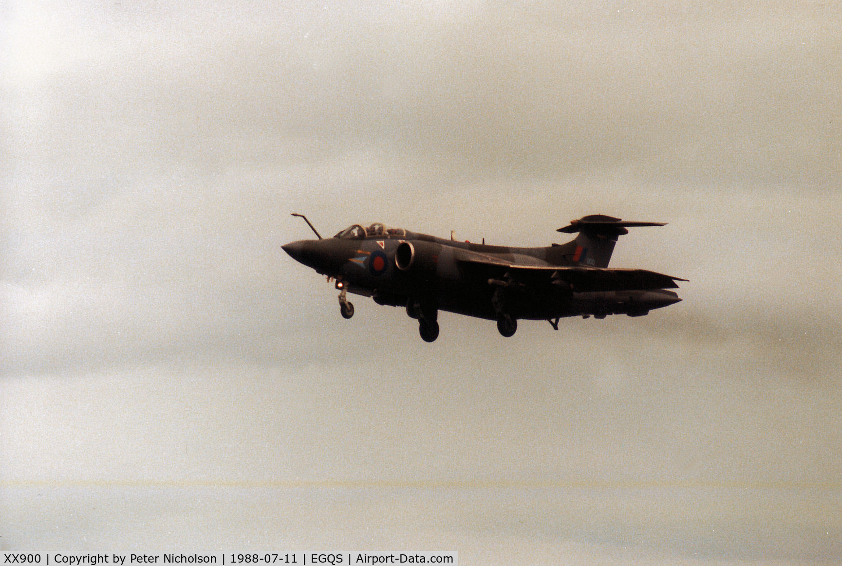 XX900, 1976 Hawker Siddeley Buccaneer S.2B C/N B3-05-75, Buccaneer S.2B of 208 Squadron on final approach to RAF Lossiemouth in the Summer of 1988.