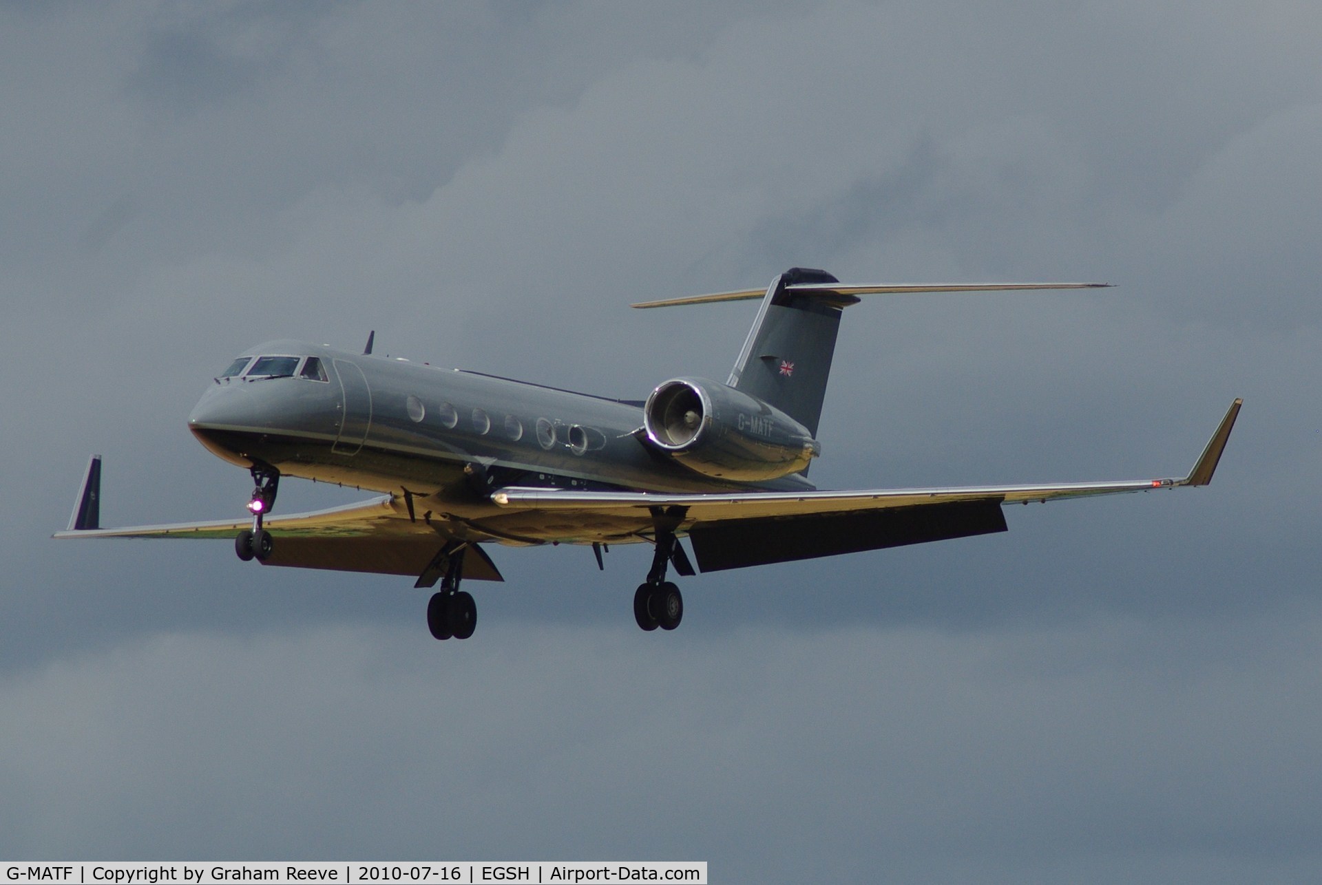 G-MATF, 1989 Gulfstream Aerospace G-IV C/N 1109, Landing at Norwich.