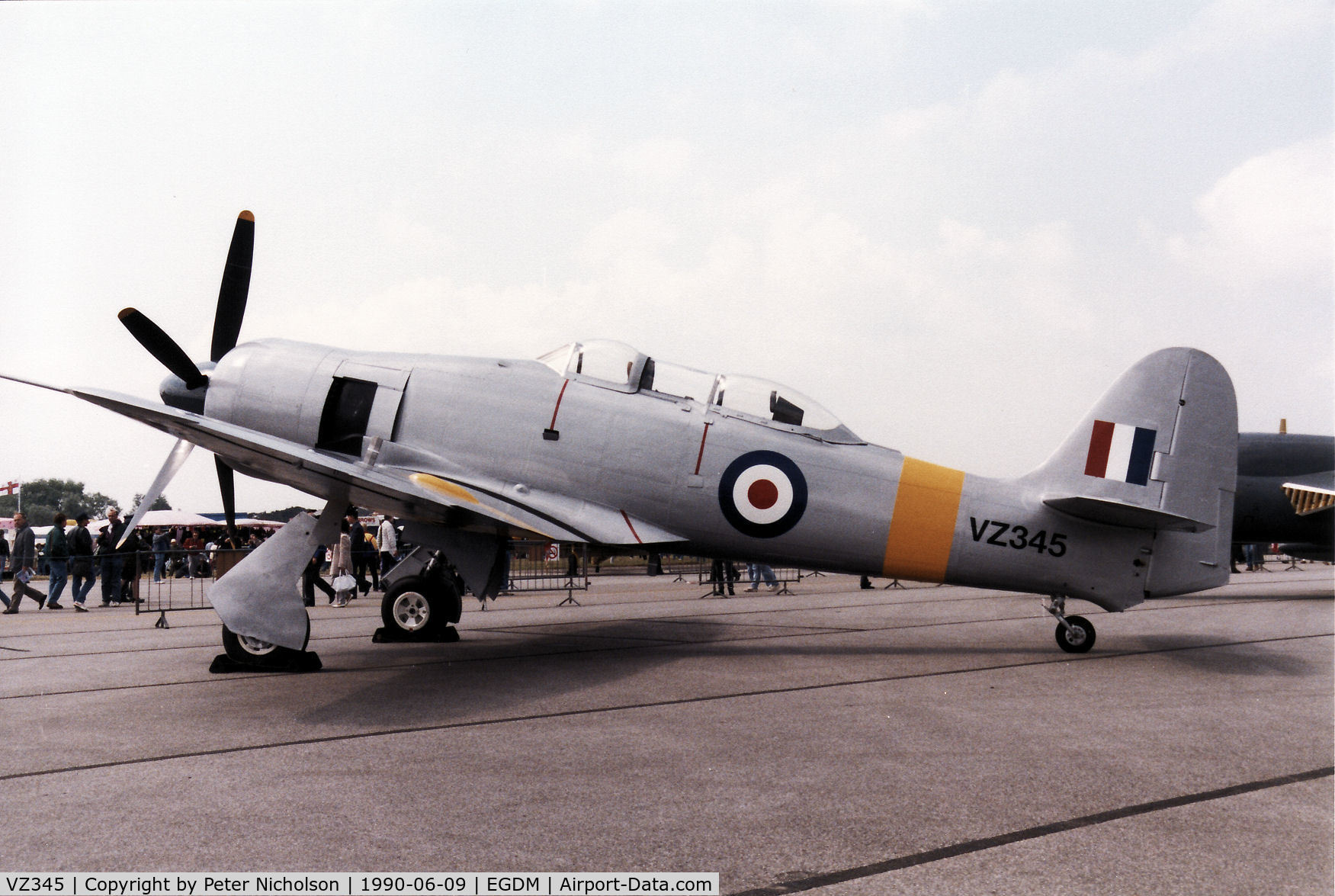 VZ345, 1950 Hawker Sea Fury T.20 C/N ES.8503, Sea Fury T.20 of the Aeroplane & Armament Experimental Establishment on display at the 1990 Boscombe Down Battle of Britain 50th Anniversary Airshow.