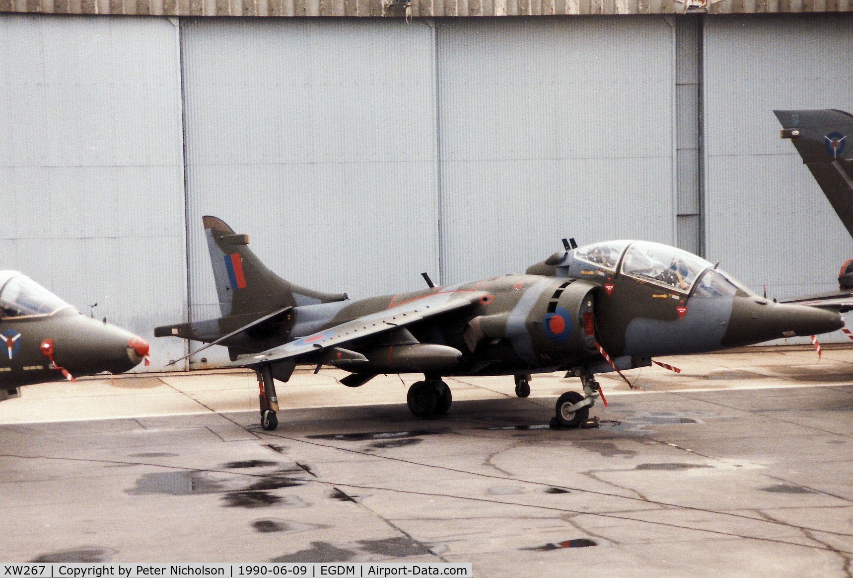 XW267, 1970 Hawker Siddeley Harrier T.4 C/N 212006, Harrier T.4 of SAOEU - the Strike Attack Operational Evaluation Unit - on the flight-line at the 1990 Boscombe Down Battle of Britain 50th Anniversary Airshow.