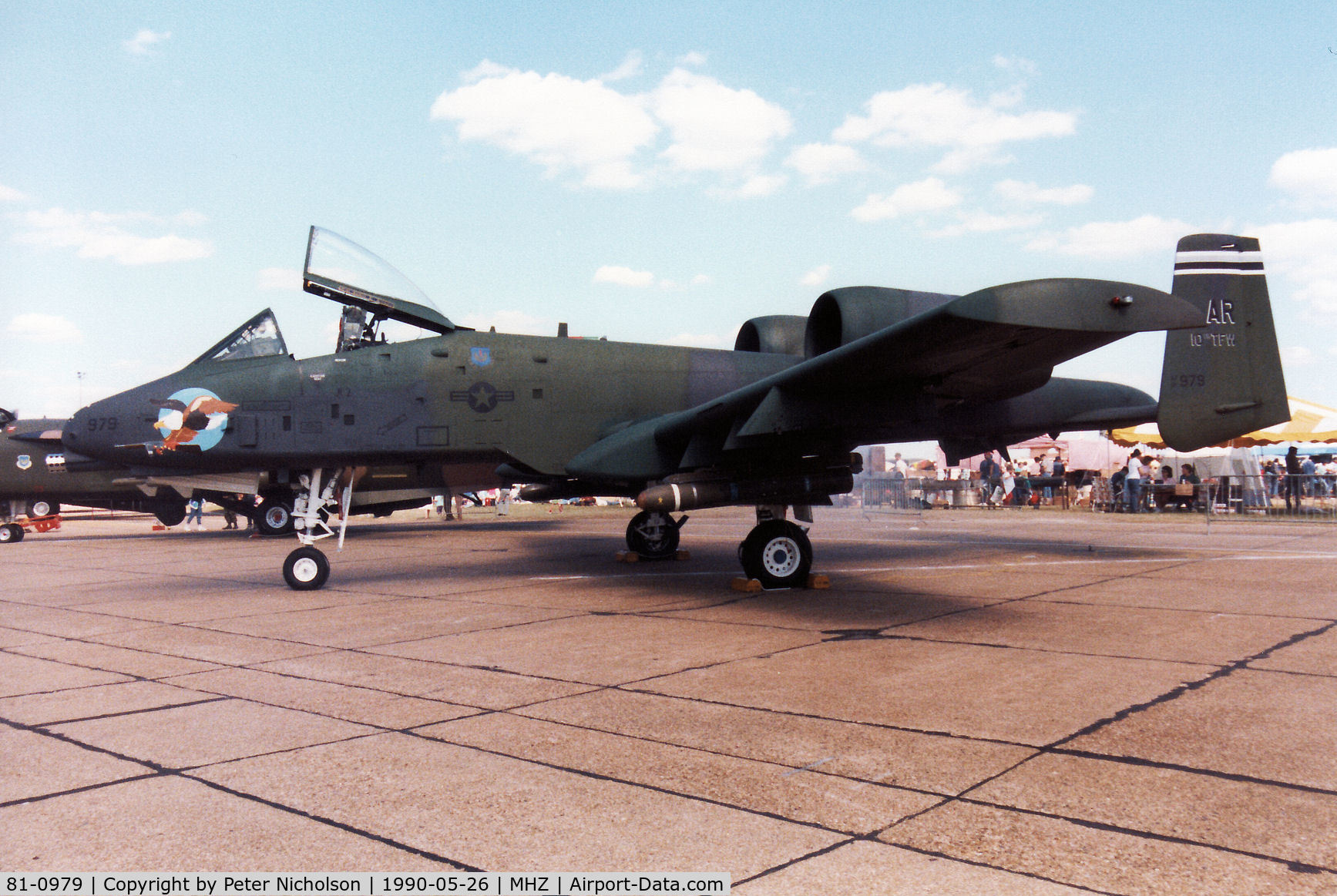 81-0979, Fairchild Republic OA-10A Thunderbolt II C/N A10-0674, A-10A Thunderbolt of 509th Tactical Fighter Squadron/10th Tactical Fighter Wing on display at the 1990 RAF Mildenhall Air Fete.