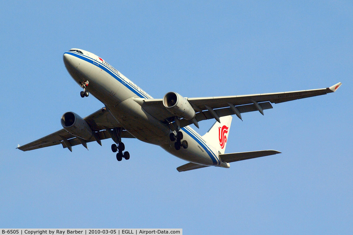 B-6505, 2008 Airbus A330-243 C/N 957, Airbus A330-243 [957] (Air China) Heathrow~G 05/03/2010 on approach 27R 3 miles out.