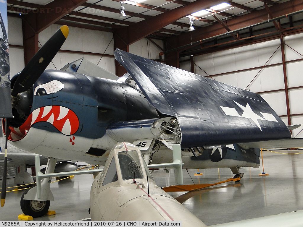 N9265A, Grumman F6F-5 Hellcat C/N A-9790, Wings tucked in and on display at Yank's Air Museum, Chino, Ca
