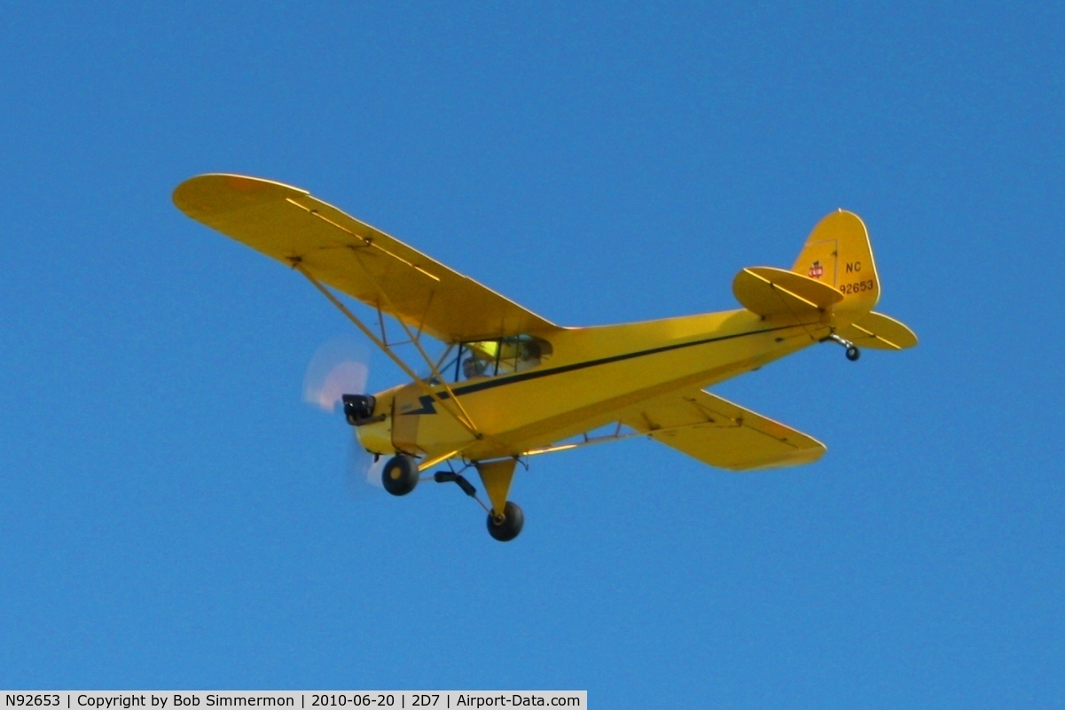 N92653, 1946 Piper J3C-65 Cub Cub C/N 17026, Overflying Beach City, Ohio during the Father's Day fly-in.
