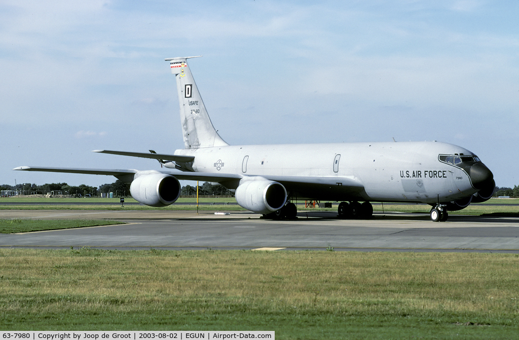 63-7980, 1963 Boeing KC-135R Stratotanker C/N 18597, 351 ARS/100 ARW. This aircraft was converted to KC-135R and later to EC-135R