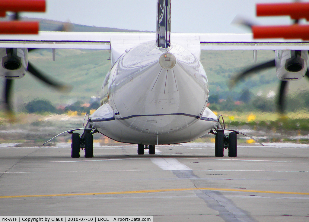 YR-ATF, 1999 ATR 42-500 C/N 599, At the end of the RWY08 ready for takeoff to OTP