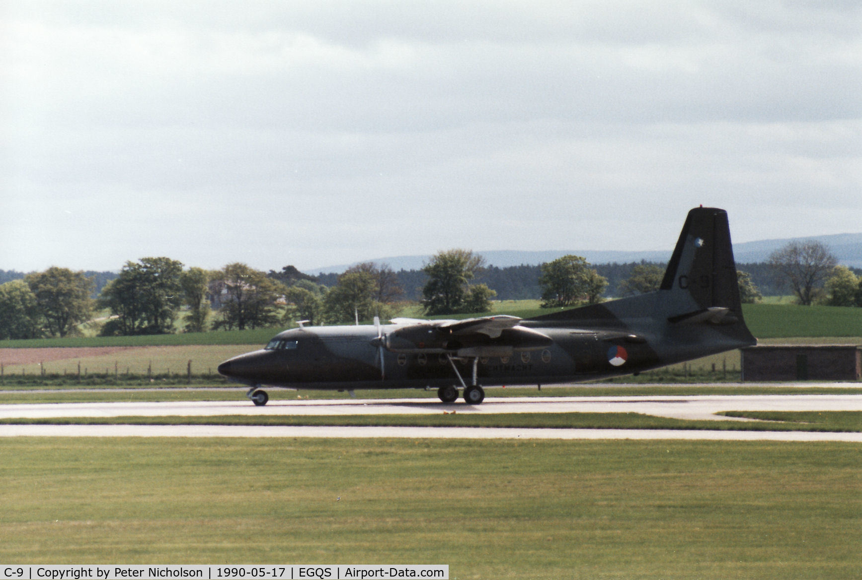 C-9, 1960 Fokker F-27-300M Troopship C/N 10159, F-27 Troopship of 334 Squadron Royal Netherlands Air Force preparing for take-off at RAF Lossiemouth in May 1990.