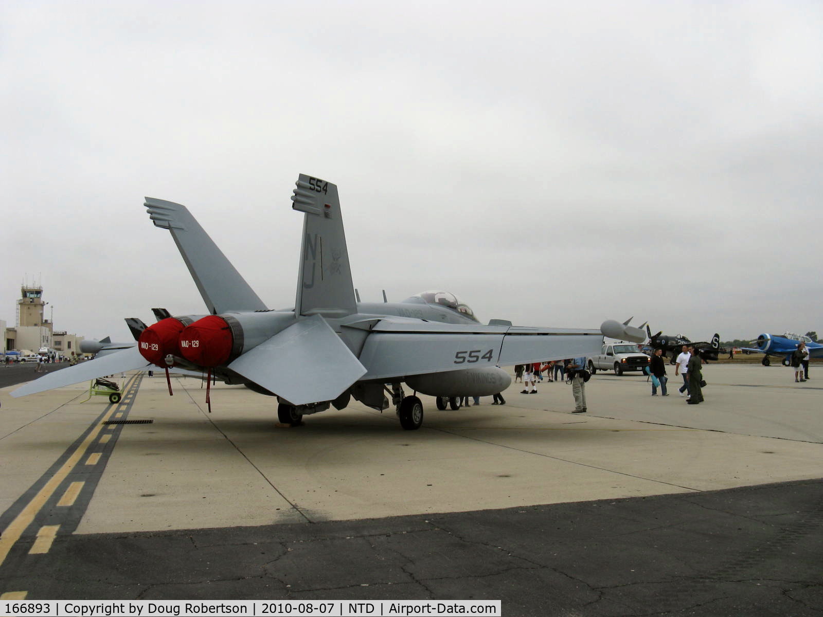 166893, Boeing EA-18G Growler C/N G-5, Boeing EA-18G GROWLER Electronic Countermeasures aircrqft of VX-30 VIKINGS, to replace Grumman EA-6B PROWLER. Note multiple jamming antennas on canted tailfins.