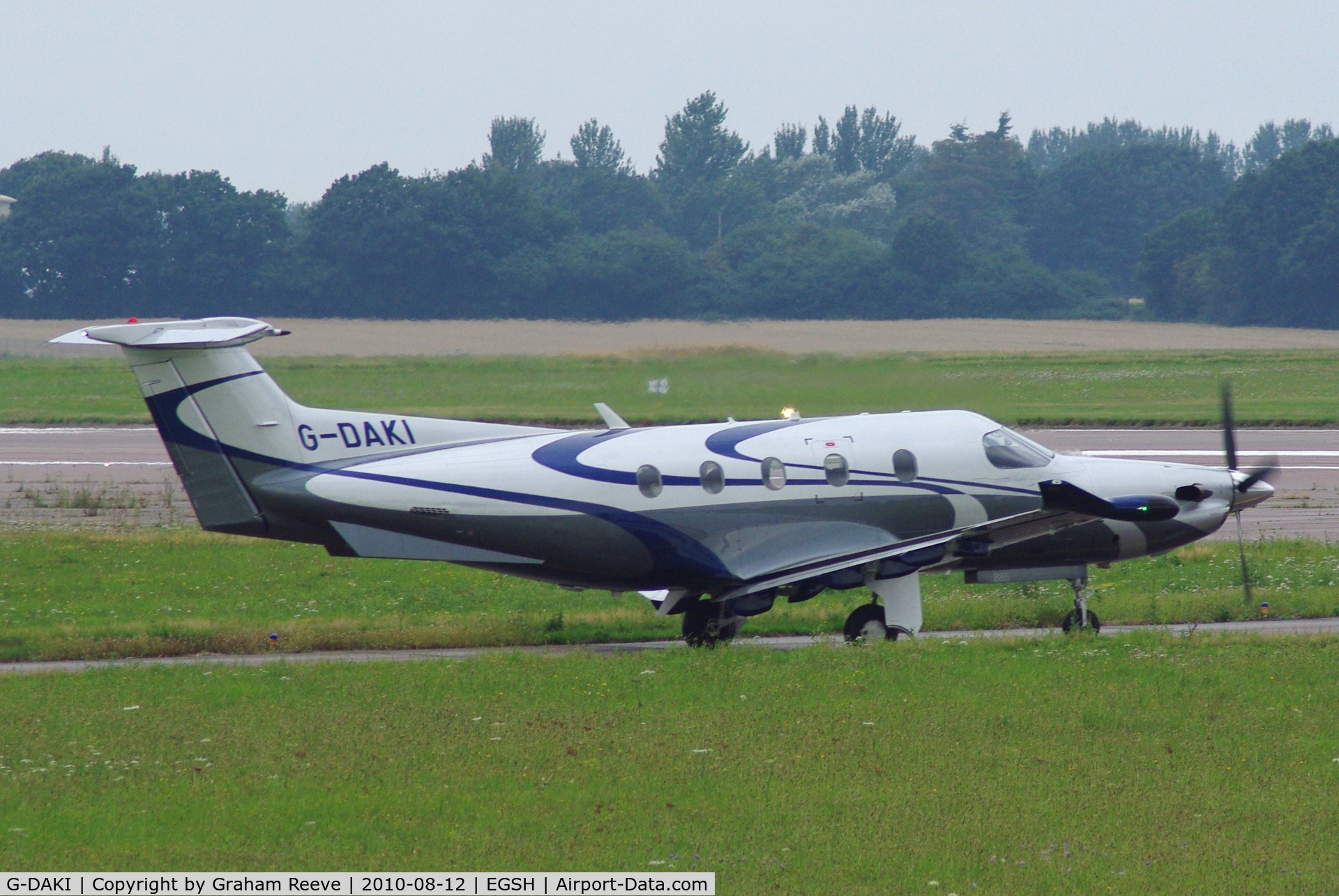 G-DAKI, 2008 Pilatus PC-12/47 C/N 885, About to depart from Norwich Airport.