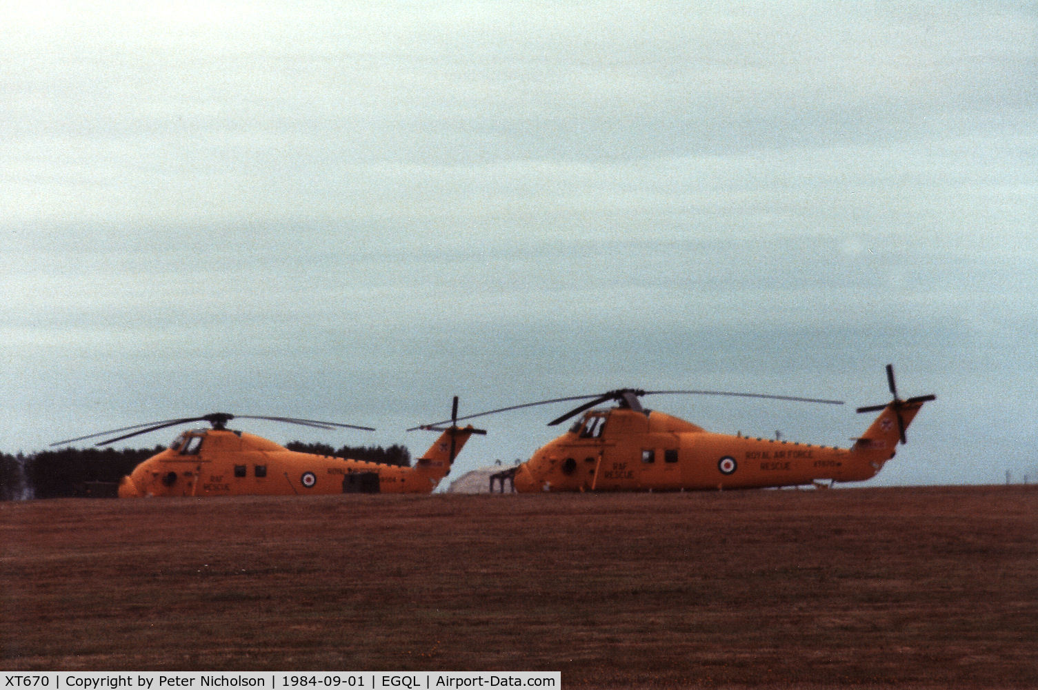 XT670, 1966 Westland Wessex HC.2 C/N WA538, Wessex HC.2 of 22 Squadron together with companion XR 504 on the left seen at the 1984 RAF Leuchars Airshow.