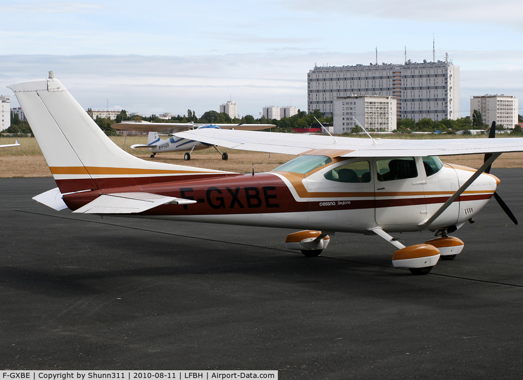 F-GXBE, 1975 Cessna 182P Skylane C/N 18264362, Parked near maintenance hangars...