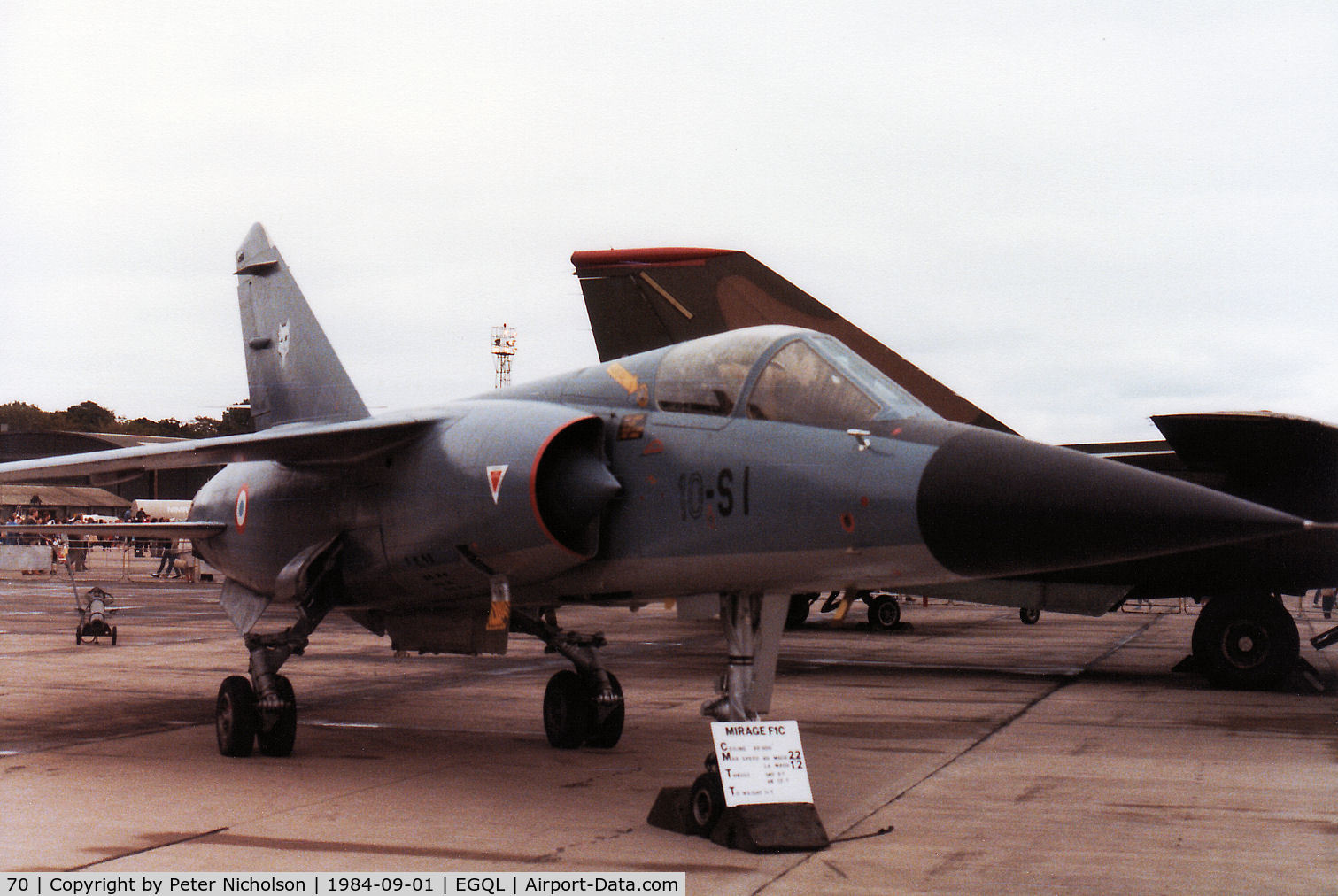 70, Dassault Mirage F.1C C/N 70, Mirage F.1C of EC.10 French Air Force in the static park at the 1984 RAF Leuchars Airshow.