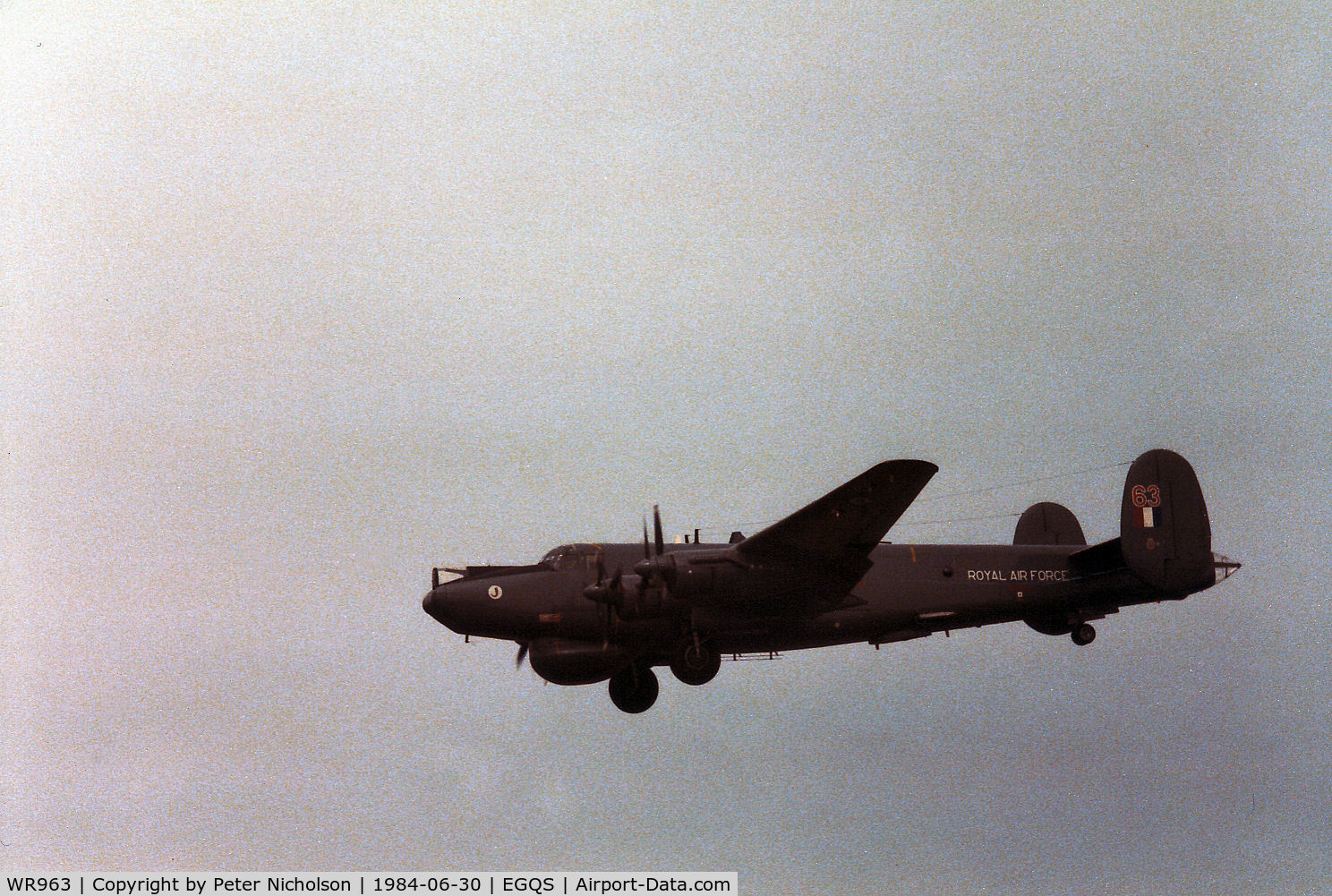 WR963, 1954 Avro 696 Shackleton AEW.2 C/N Not found WR963, Shackleton AEW.2 of 8 Squadron landing at RAF Lossiemouth in the Summer of 1984.