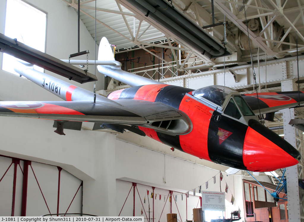 J-1081, 1959 De Havilland (F+W Emmen) Vampire FB6 (DH-100) C/N 992, Preserved inside Technik Speyer Museum...
