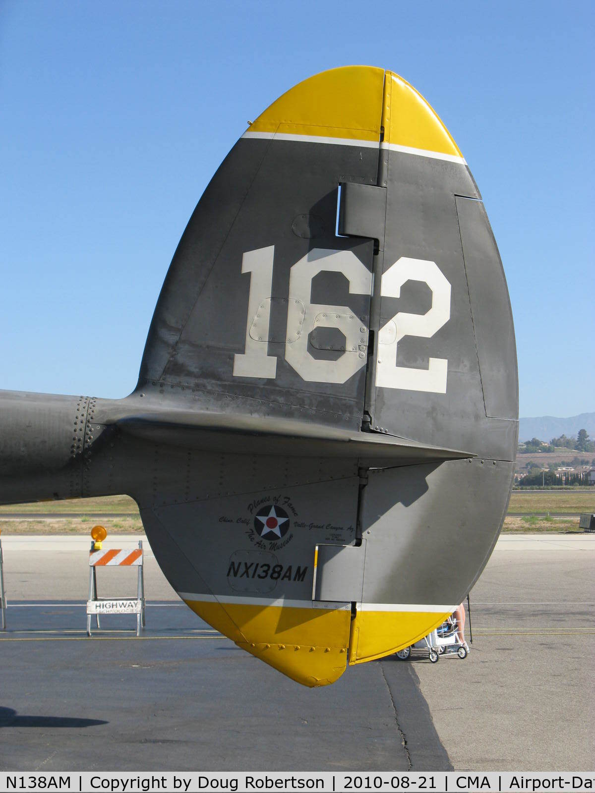 N138AM, 1943 Lockheed P-38J Lightning C/N 44-23314, 1943 Lockheed P-38J '23 SKIDOO', two Allison V1710-89/91 counter-rotating 1,425 Hp each, tail