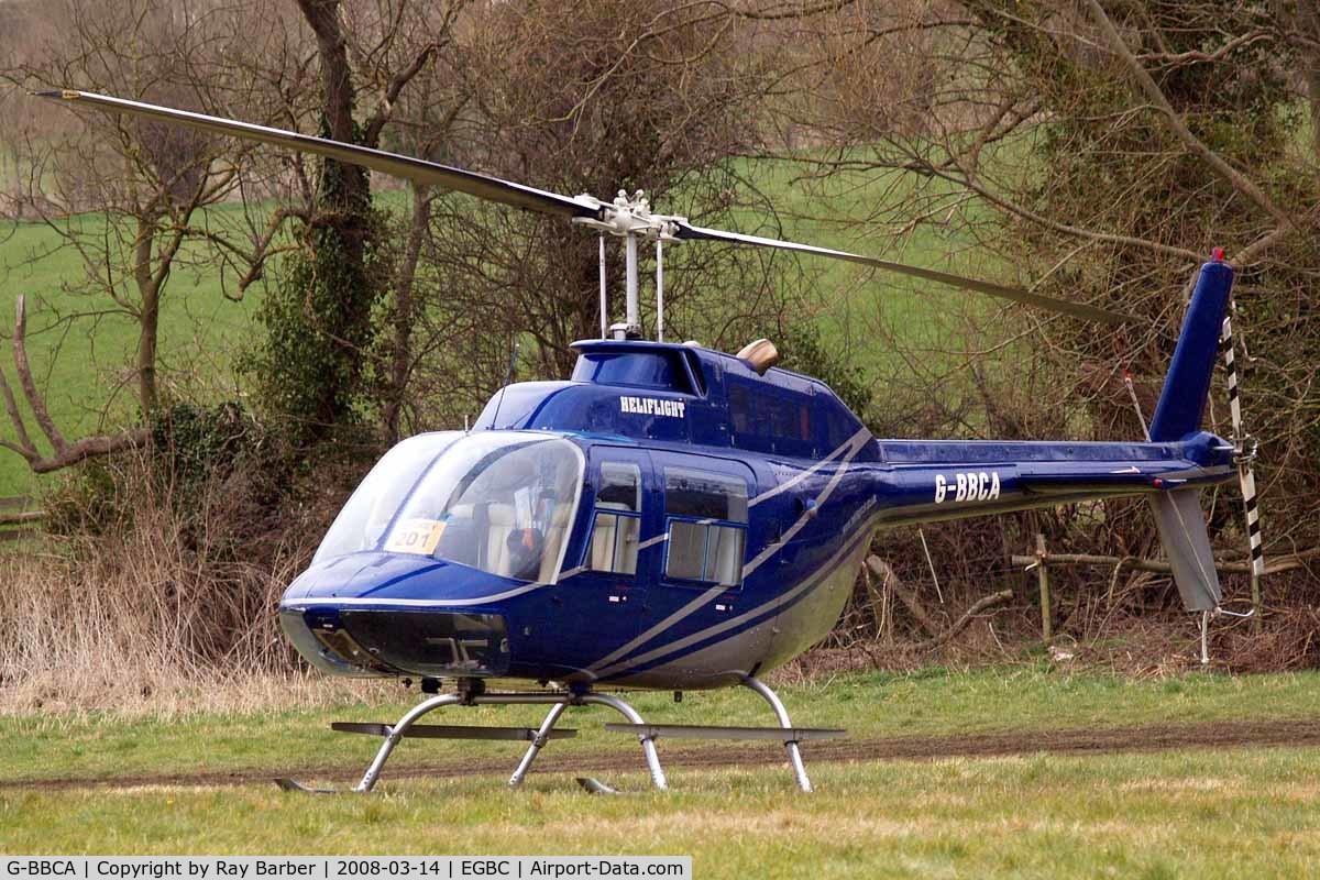 G-BBCA, 1973 Bell 206B JetRanger II C/N 1101, Bell 206B-2 Jet Ranger II [1101] Cheltenham Racecourse~G 14/03/2008