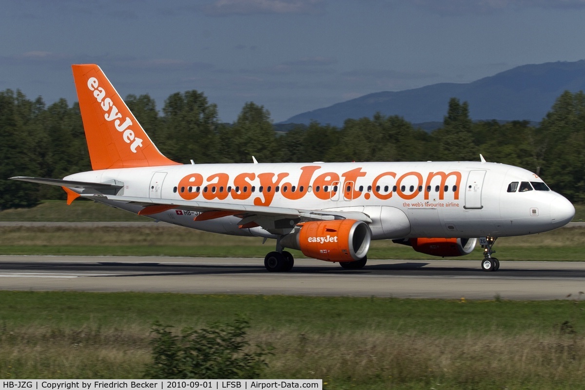 HB-JZG, 2004 Airbus A319-111 C/N 2196, departure from Basel