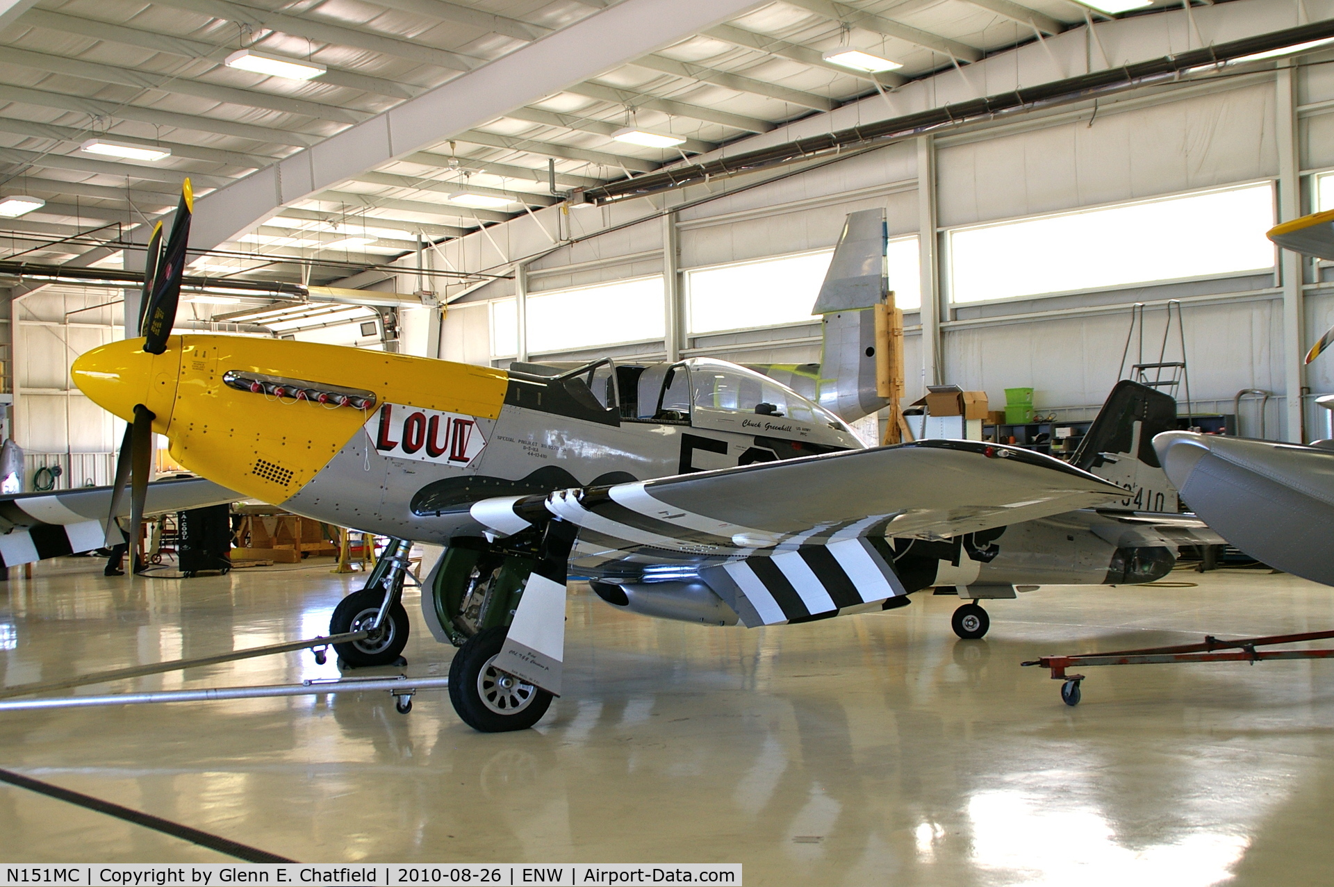 N151MC, 1968 North American F-51D Mustang Mustang C/N AF6722581, Parked in the hangar with another P-51, JRFs, J4F