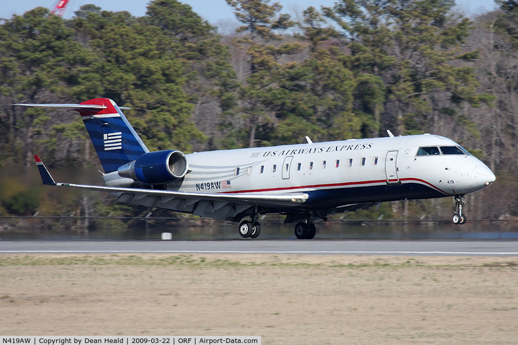 N419AW, 2002 Bombardier CRJ-200LR (CL-600-2B19) C/N 7633, US Airways Express (Air Wisconsin) N419AW landing RWY 23.