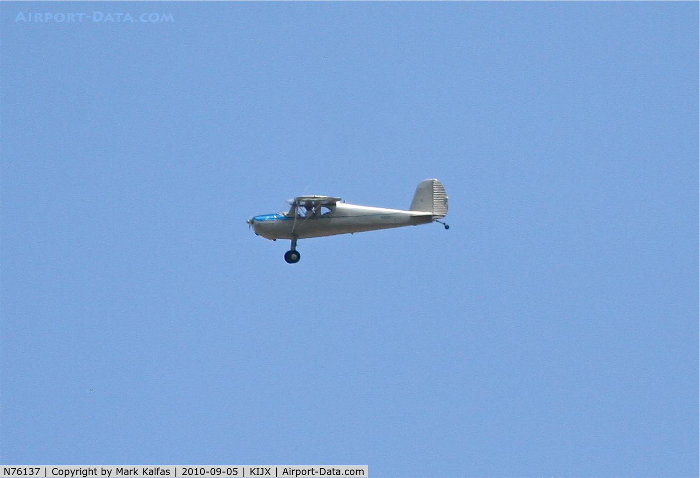 N76137, 1946 Cessna 120 C/N 10534, Cessna 120, N76137 circling over Illinois College's Green Athletic Field in Jacksonville,Illinois during a contest between IC and Millikin.