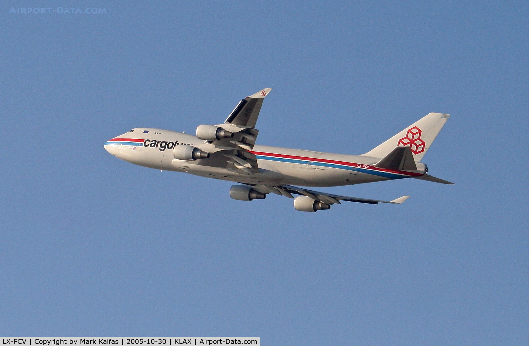 LX-FCV, 1993 Boeing 747-4R7F C/N 25866, CargoLux Boeing 747-4R7F, LX-FCV departing 25L KLAX.