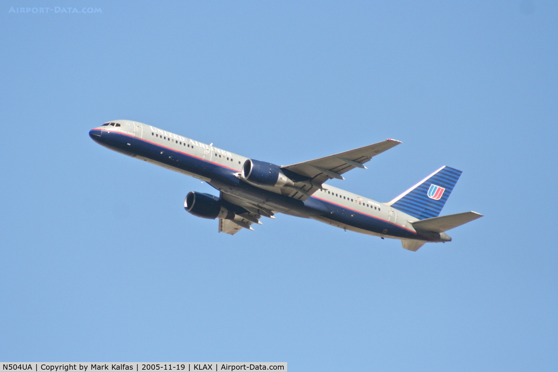 N504UA, 1989 Boeing 757-222 C/N 24625, United Airlines Boeing 757-222, N504UA departing 25R KLAX for an afternoon trip to KORD.