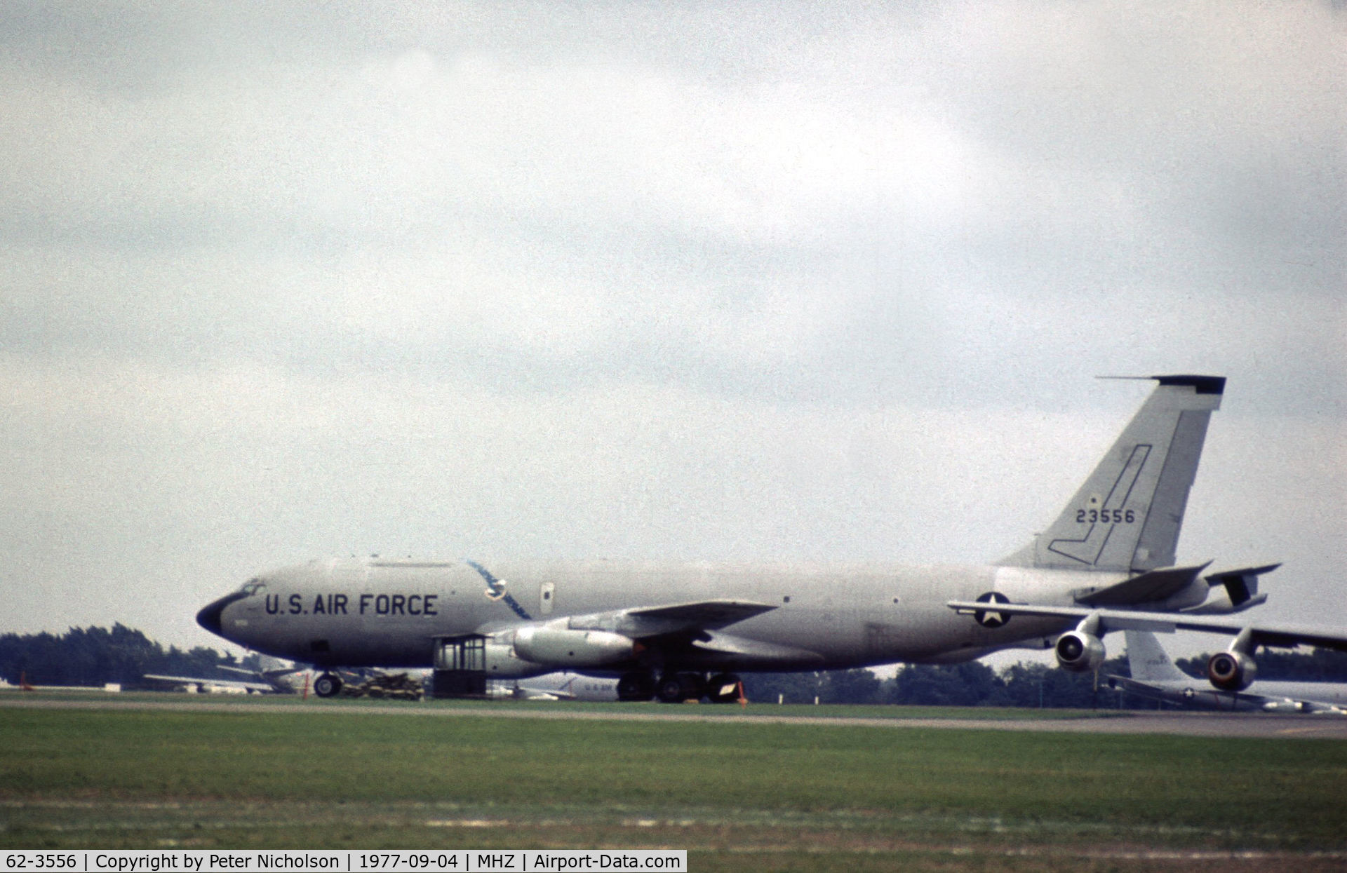 62-3556, 1962 Boeing KC-135A Stratotanker C/N 18539, KC-135A Stratotanker of 384th Air Refuelling Wing seen at Mildenhall in September 1977.