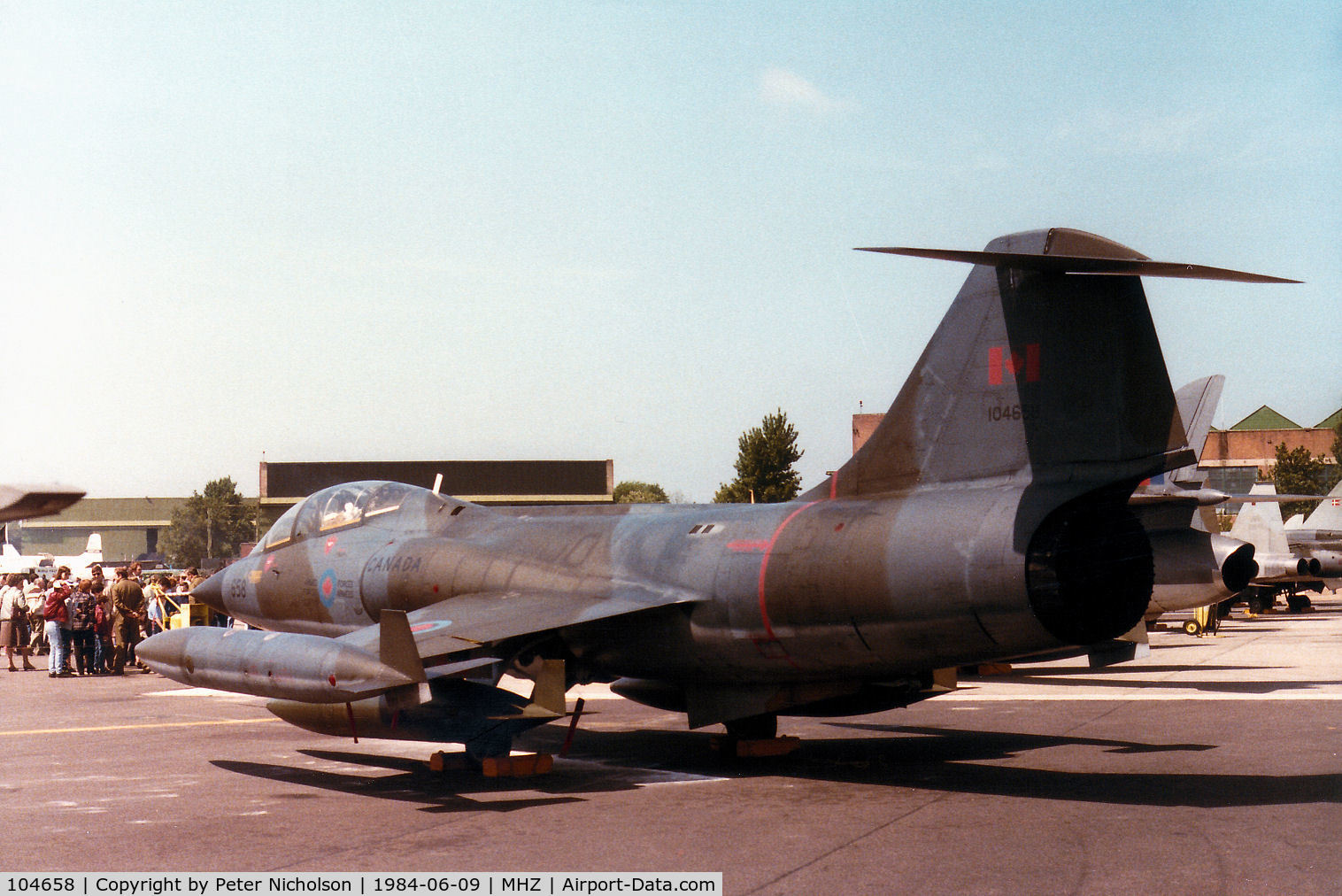 104658, Lockheed CF-104D Starfighter C/N 583A-5328, CF-104D Starfighter of the 1st Canadian Air Group on display at the 1984 RAF Mildenhall Air Fete.