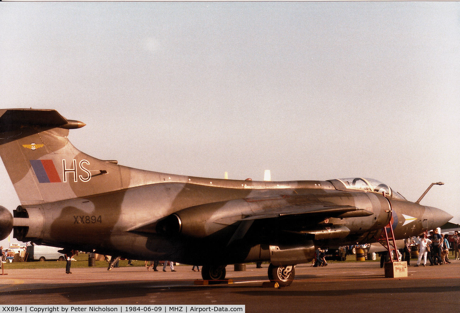 XX894, 1975 Hawker Siddeley Buccaneer S.2B C/N B3-03-74, This 208 Squadron Buccaneer S.2B was on display at the 1984 RAF Mildenhall Air Fete.