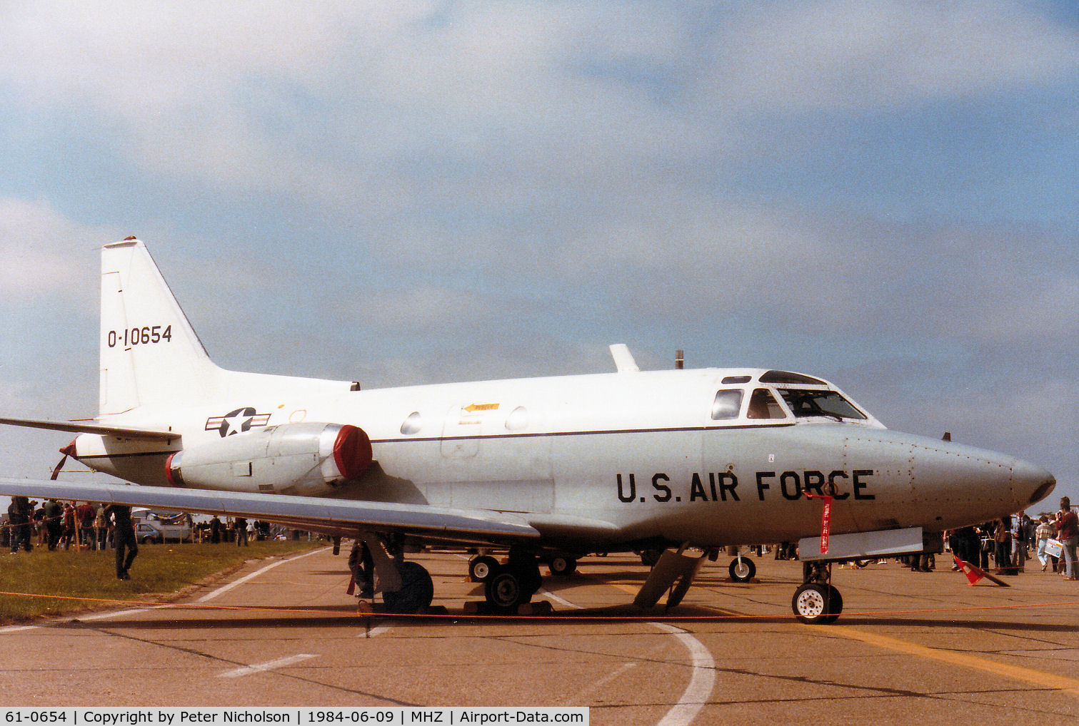 61-0654, 1961 North American CT-39A Sabreliner C/N 265-57, CT-39A Sabreliner of Ramstein's 58th Military Airlift Squadron on display at the 1984 RAF Mildenhall Air Fete.