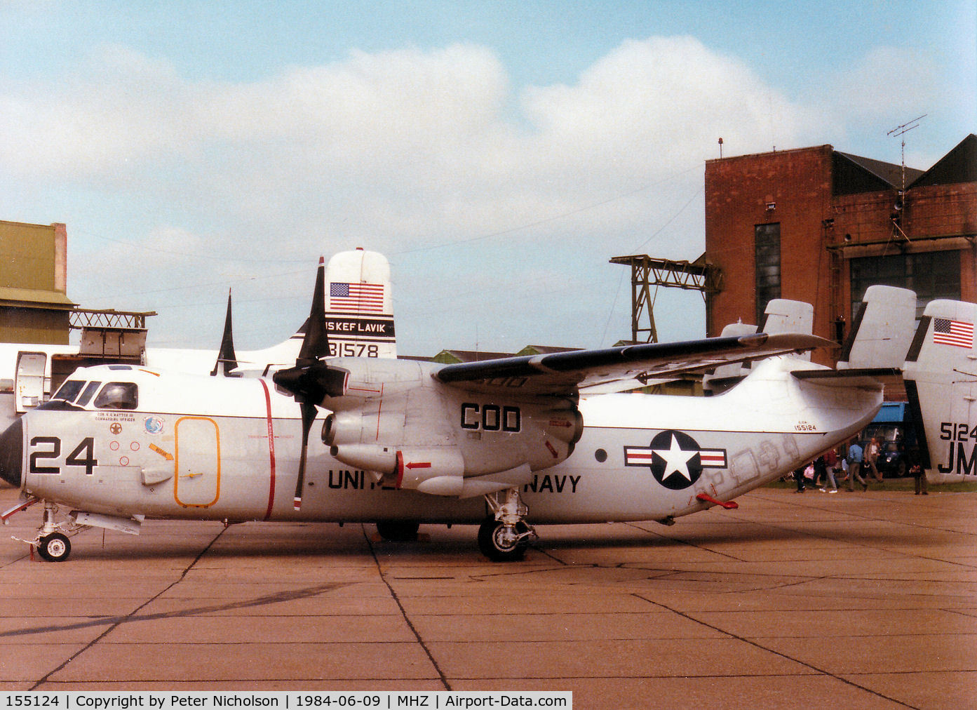 155124, Grumman C-2A Greyhound C/N 19, C-2A Greyhound of VR-24 on display at the 1984 RAF Mildenhall Air Fete.