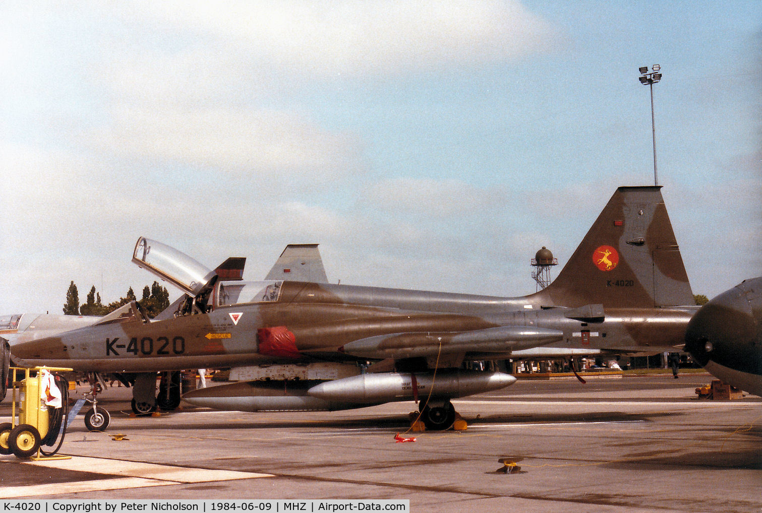 K-4020, 1971 Canadair NF-5B Freedom Fighter C/N 4020, NF-5B Freedom Fighter of 314 Squadron Royal Netherlands Air Force on display at the 1984 RAF Mildenhall Air Fete.