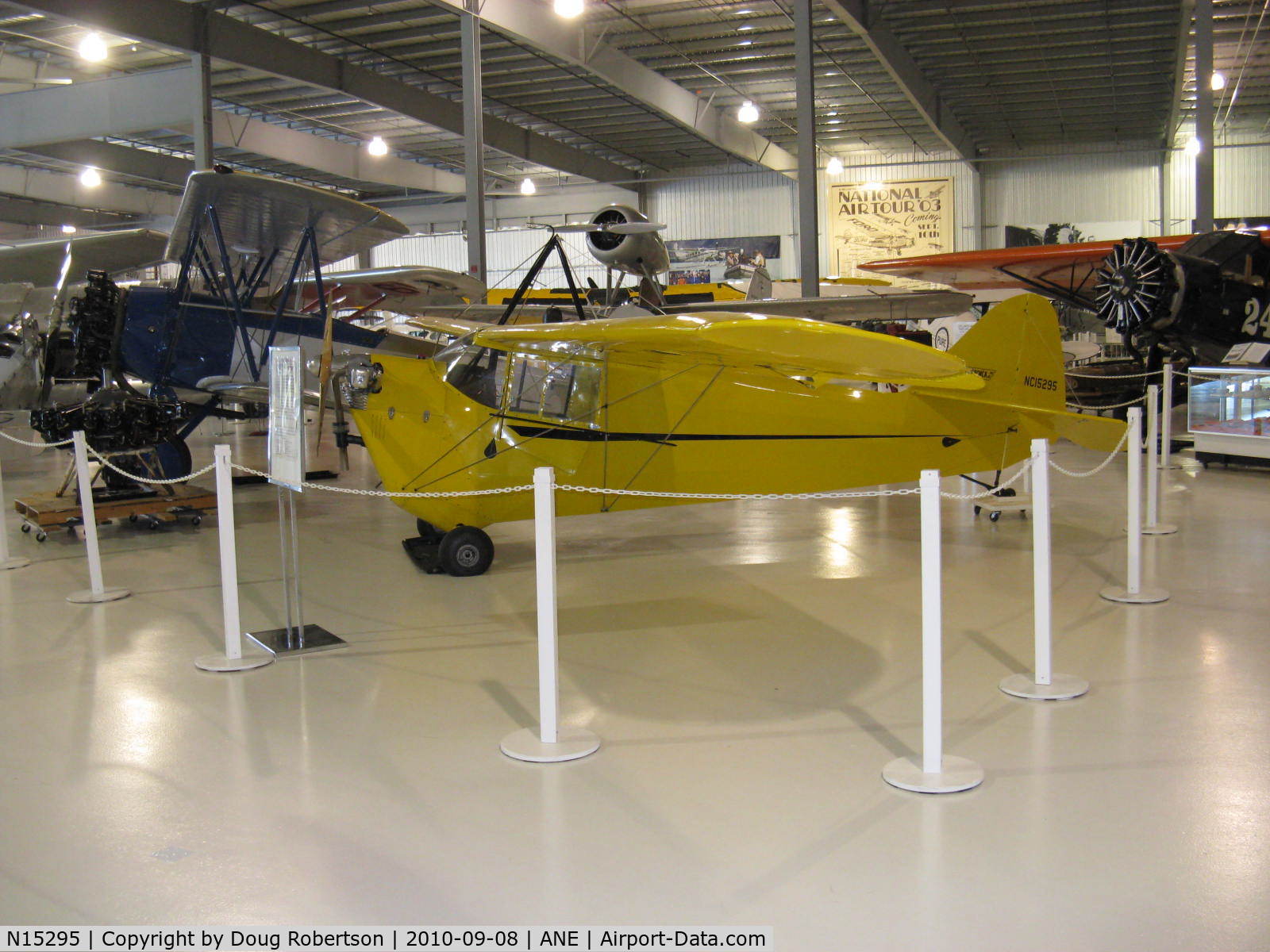 N15295, 1936 Aeronca C-3 C/N 623, 1936 Aeronca C-3, Aeronca two cylinder E-113 37 Hp, a very successful production aircraft. At Golden Wings Museum.