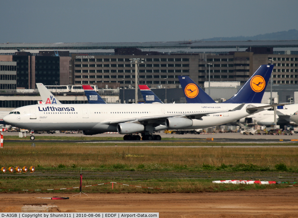 D-AIGB, 1993 Airbus A340-311 C/N 024, Lining up rwy 25R for departure...