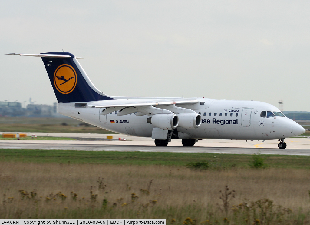 D-AVRN, 1996 British Aerospace Avro 146-RJ85A C/N E2293, Taking off rwy 18