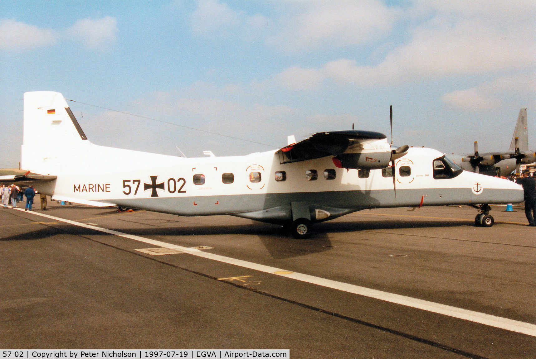 57 02, Dornier 228-212 C/N 8211, Dornier 228, callsign German Navy 5702, of MFG-3 on display at the 1997 Intnl Air Tattoo at RAF Fairford.