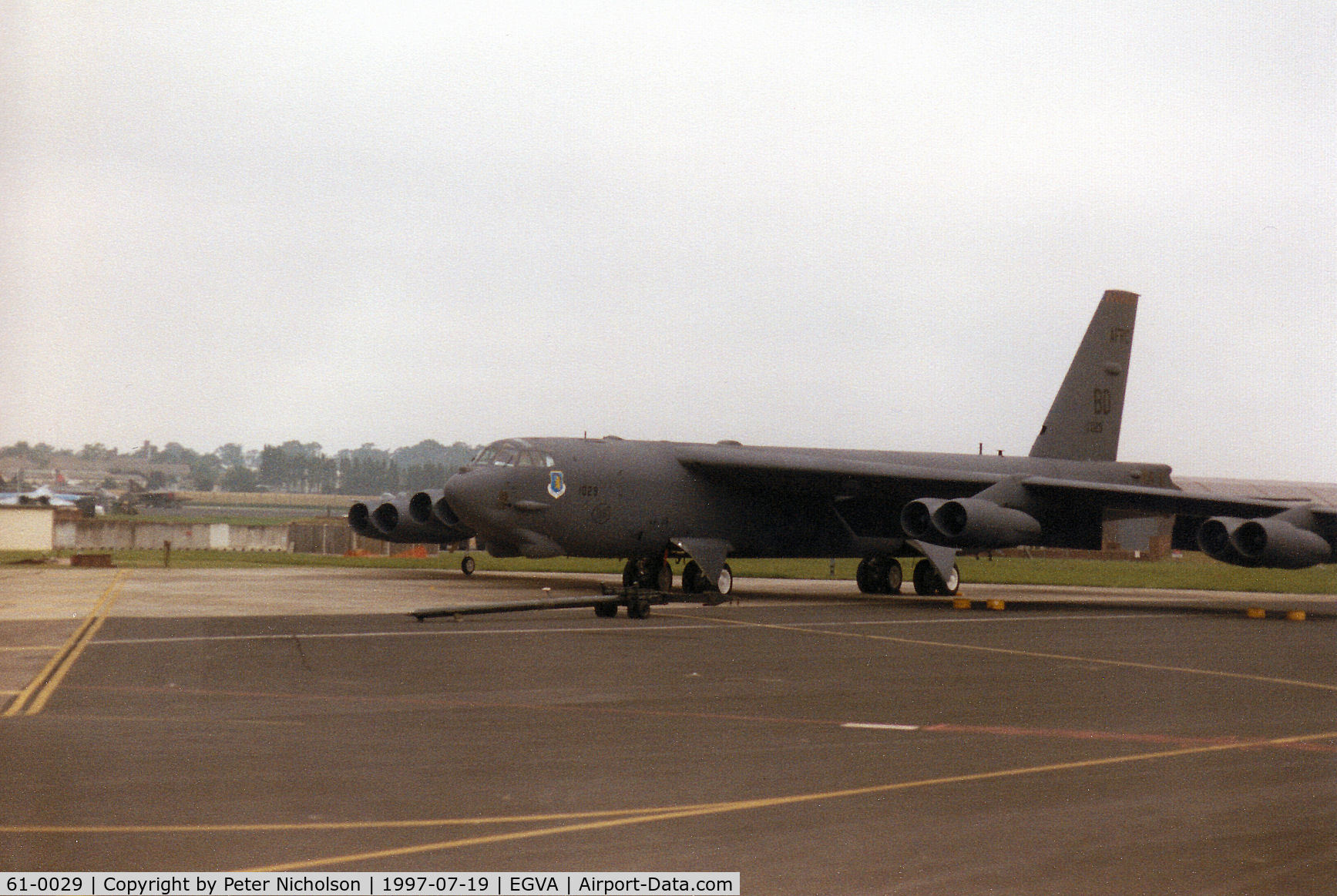 61-0029, 1961 Boeing B-52H Stratofortress C/N 464456, B-52H Stratofortress, callsign Scalp 11, of 93rd Bombardment Squadron at Barksdale AFB on the flight-line at the 1997 Intnl Air Tattoo at RAF Fairford.
