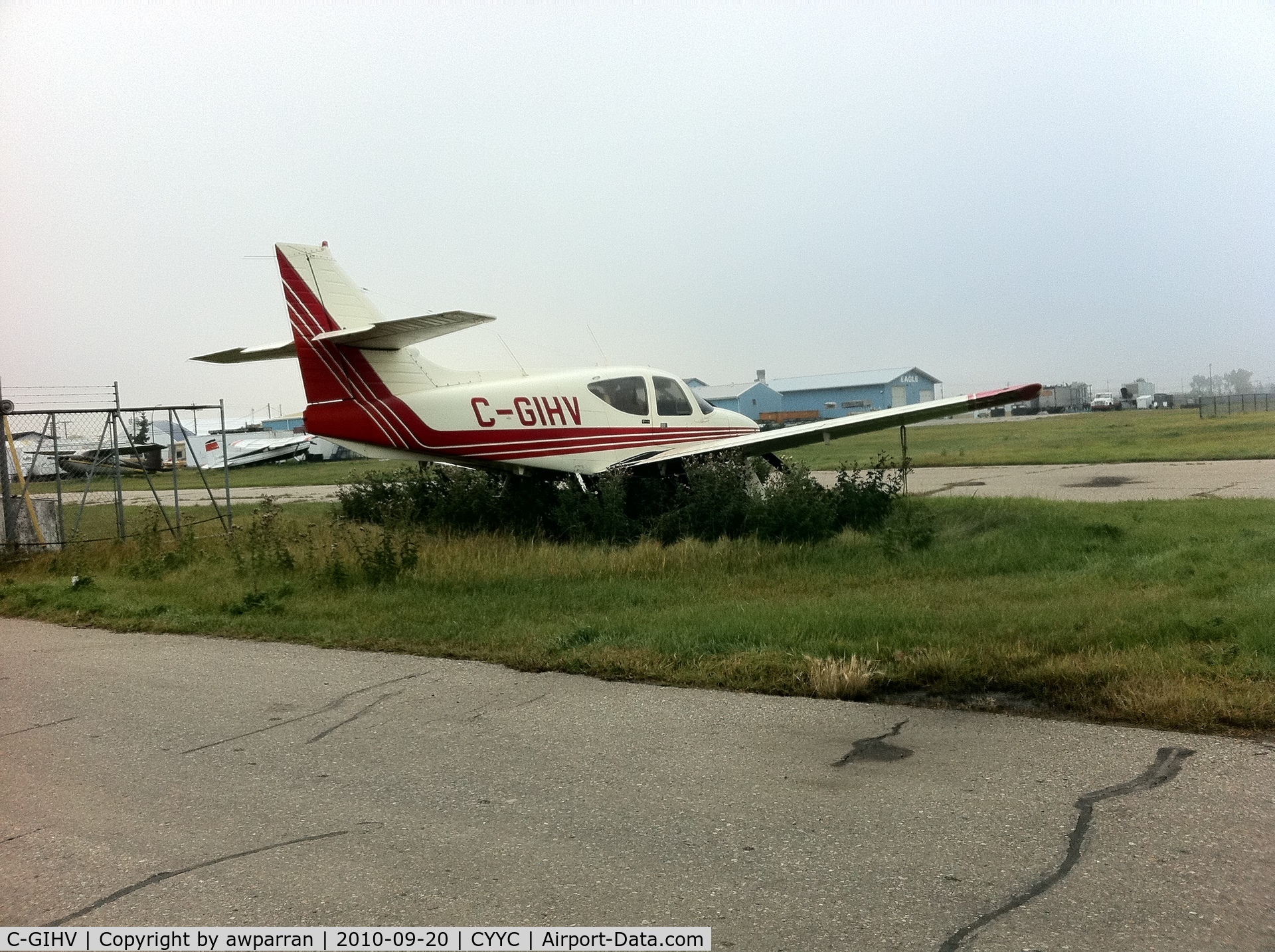 C-GIHV, 1977 Rockwell Commander 114 C/N 14190, This is a sad sight and one that I hate.  I dislike watching beautiful aircraft rot.  The interior of this one has already done so and parts are missing.  I wish I had the funds to purchase it from the owner and haul it off to Springbank making it flyable