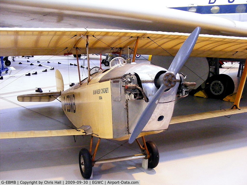 G-EBMB, 1924 Hawker Cygnet 1 C/N 1, The Cygnet was the first aircraft to be designed by Sydney Camm after he joined what was then the Hawker Engineering Company. Two were built as the company's entries in the Air Ministry Light Aeroplane Competition of 1924, in which they performed well.