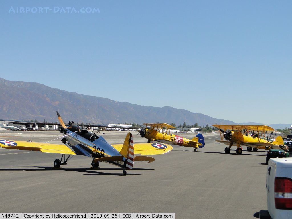 N48742, 1941 Ryan Aeronautical ST3KR C/N 1298, Ryan N48742, Boeing N68820, Boeing N66491, and Stinson NC68800 parked for display