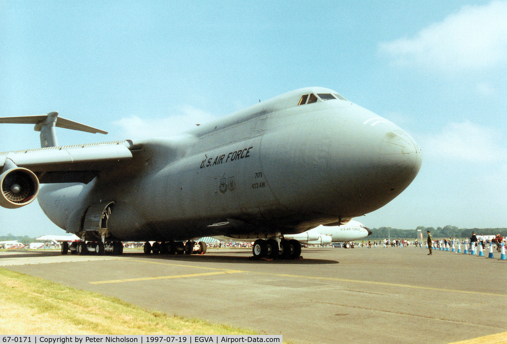 67-0171, 1967 Lockheed C-5A Galaxy C/N 500-0010, C-5A Galaxy, callsign Reach 7171, of 68th Airlift Squadron/433rd Airlift Wing on display at the 1997 Intnl Air Tattoo at RAF Fairford.