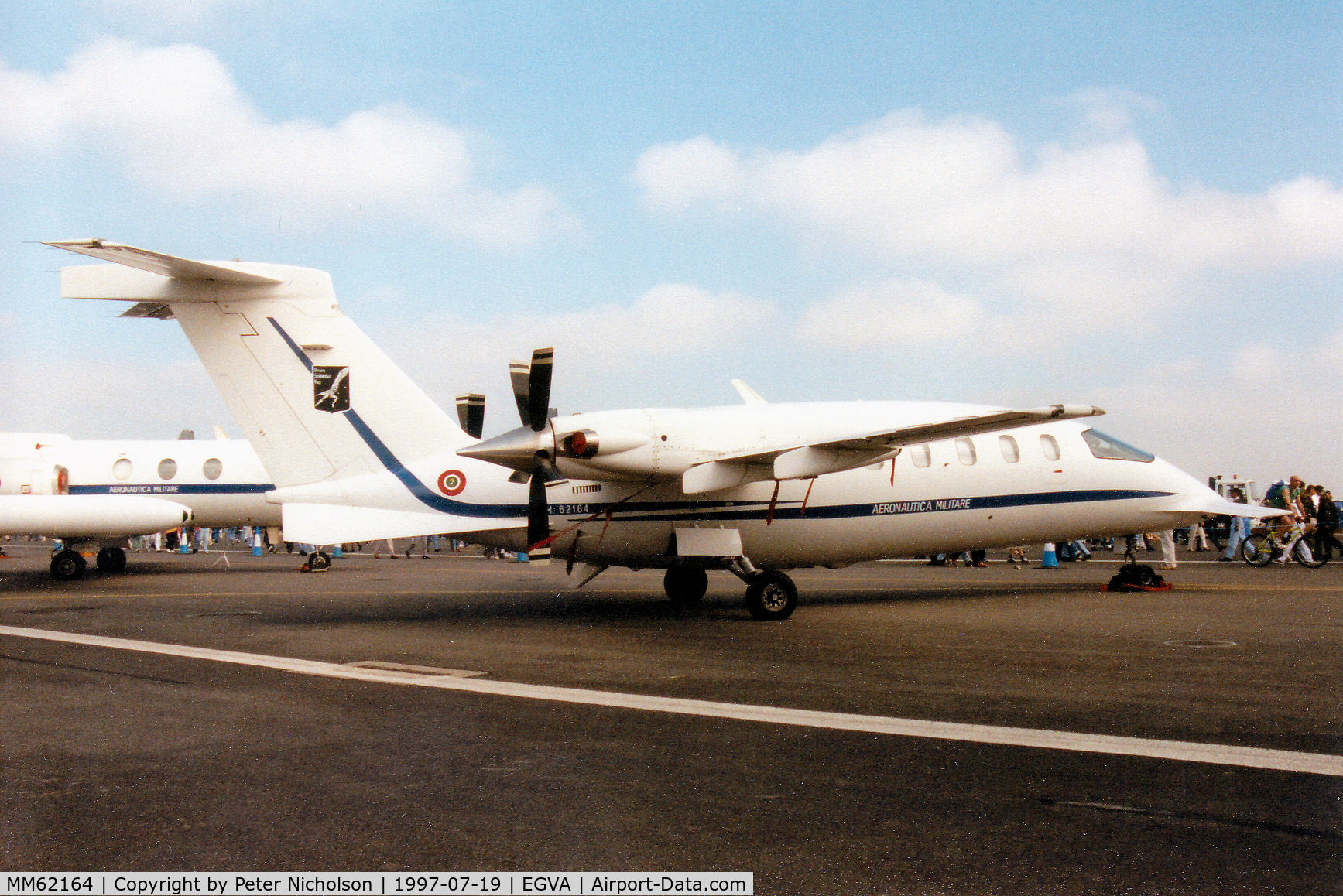 MM62164, Piaggio P-180AM Avanti C/N 1030, P-180AM Avanti, callsign India 2164, of the Italian Air Force RSV Flight Test Centre on display at the 1997 Intnl Air Tattoo at RAF Fairford.